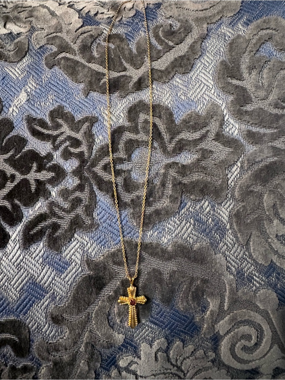 Gold Cross Pendant Necklace with Red Accent - Women Jewelry